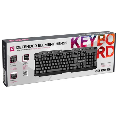 3__Клавиатура беспроводная DEFENDER Element HB-195 RU, USB, 114 клавиш, черная