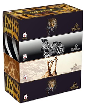 Салфетки-выдергушки бумажные 250шт двухслойные INSHIRO Сафари, ассорти