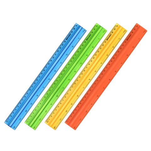 Линейка 30см пластик BRAUBERG, неон ассорти