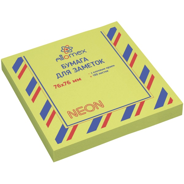 Блок самоклеящийся (стикеры) 76_76мм, 100л, неоновый, зеленый ATTOMEX
