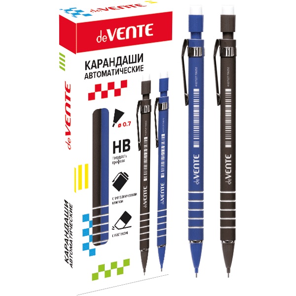 Карандаш механический 0,7мм deVENTE, ластик, резиновый грип, ассорти