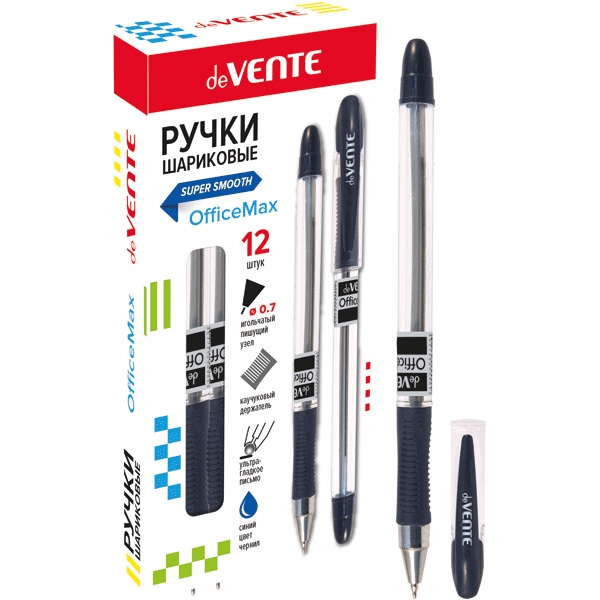 5_Ручка шариковая масляная, с резиновым упором 0,7мм, deVENTE OfficeMax СИНЯЯ