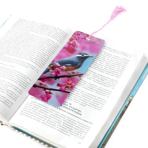 4_Закладка для книг с линейкой, 3D-объемная BRAUBERG Птичка на ветке, с декоративным шнурком