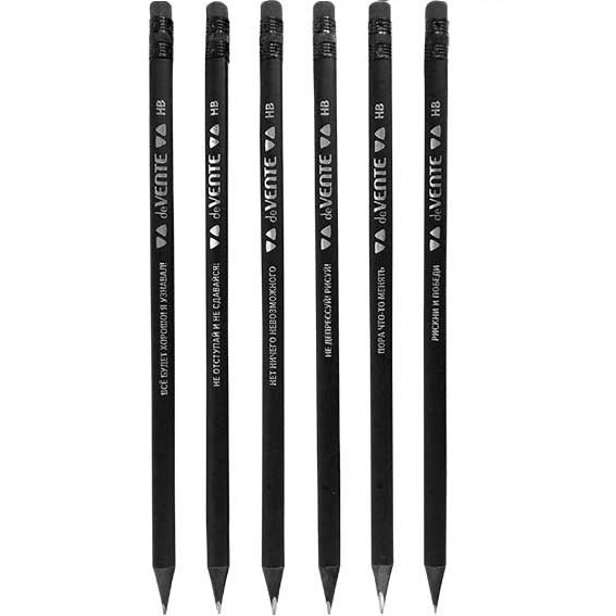 Набор карандашей чернографитных HB, КОМПЛЕКТ 6шт deVENTE Signore Nero, с ластиком