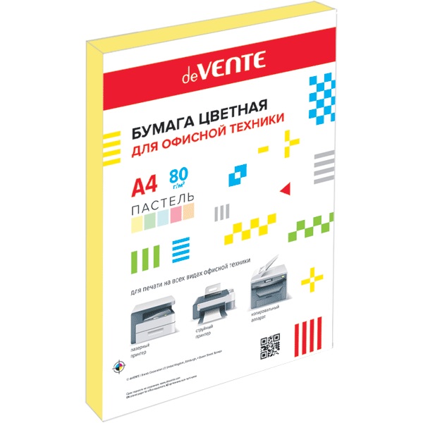 Бумага цветная А4 80 г_м2 желтая пастель (Light Lemon) 100л deVENTE