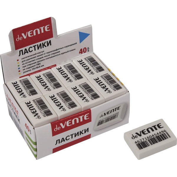 Ластик для чернографитных карандашей 27_18_10мм deVENTE, белый