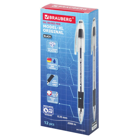 9_Ручка шариковая масляная, 0,7мм BRAUBERG Model-XL ЧЕРНАЯ, прозрачный корпус
