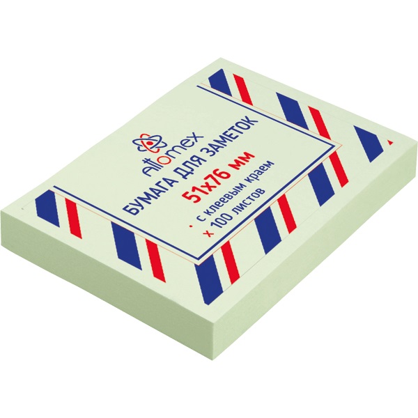 Блок самоклеящийся (стикеры) 51_76мм, 100л, пастельный, зеленый ATTOMEX