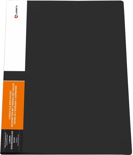 Папка на 2 кольцах, корешок 42мм, пластик 0,7мм, LAMARK, черная