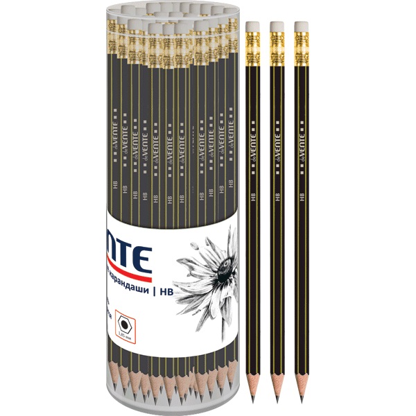 Карандаш чернографитный HB deVENTE, с ластиком, черный