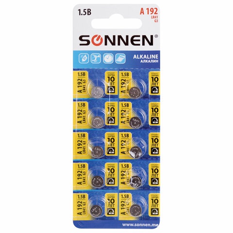 Батарейка (таблетка) G3, LR41 алкалиновая SONNEN Alkaline, 1шт на блистере