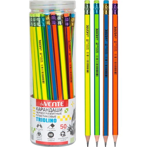 2_Карандаш чернографитный HB deVENTE Triolino, с ластиком, цветной корпус