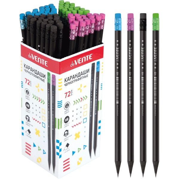 6_Карандаш чернографитный HB deVENTE BlackStyle, черное дерево, с ластиком, ассорти