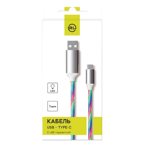 3_Кабель LED подсветкой USB 2.0-Type-C, 1м, RED LINE, белый