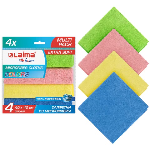 Салфетки хозяйственные 40_40см, микрофибра, 4шт ЛАЙМА Multi Pro Colour