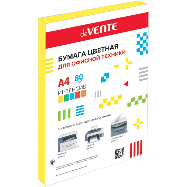 Бумага цветная А4 80 г_м2 желтая интенсив (Deep Lemon №210) 100л deVENTE