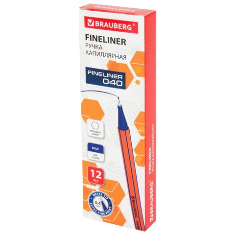 9_Ручка капиллярная 0,4мм СИНЯЯ BRAUBERG Fine 040