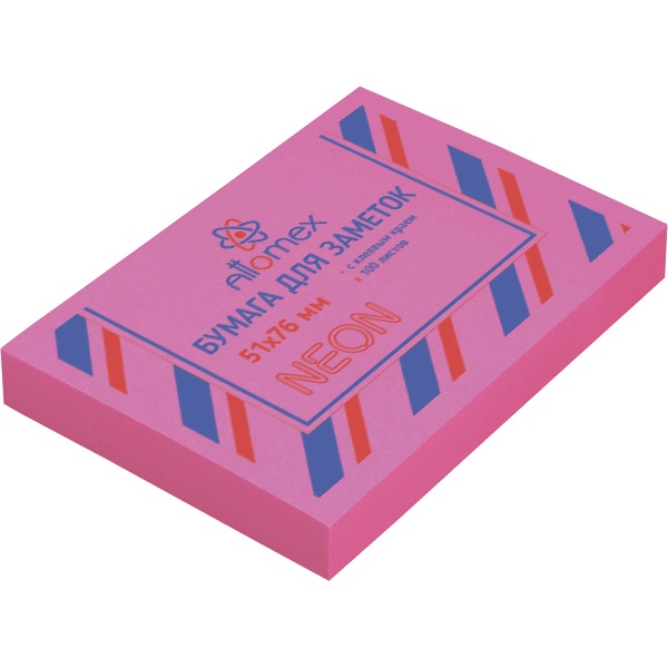 Блок самоклеящийся (стикеры) 51_76мм, 100л, неоновый, розовый ATTOMEX