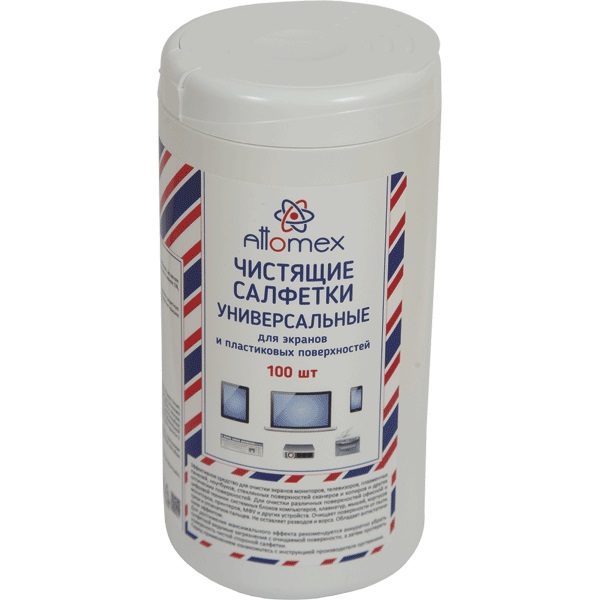 Салфетки чистящие в тубе 100шт, для экранов любых типов Attomex