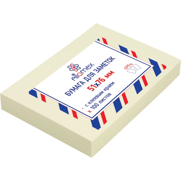 Блок самоклеящийся (стикеры) 51_76мм, 100л, пастельный, желтый ATTOMEX