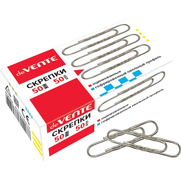 Скрепки большие 50мм, оцинкованные, гофрированные 50шт deVENTE