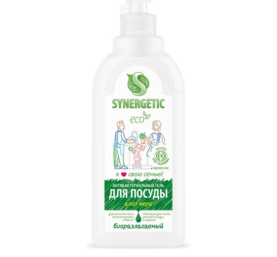 Средство для мытья посуды 500мл SYNERGETIC Алоэ, концентрат