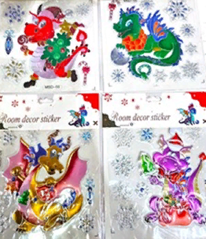 Новогодние оформительские наклейки Дракон, 20*20см, пластик, ассорти