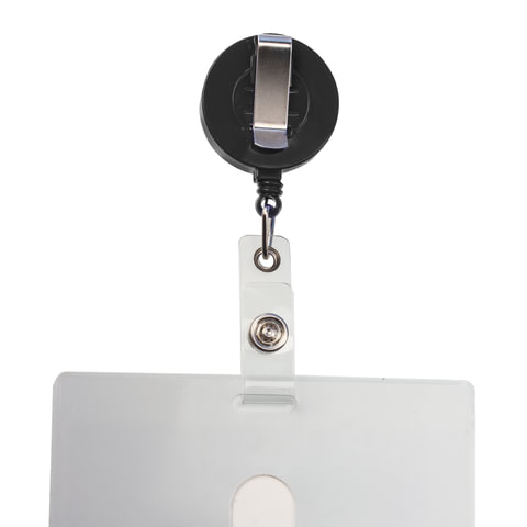 3_Держатель-рулетка для бейджей BRAUBERG, 70см, петелька, клип, черный