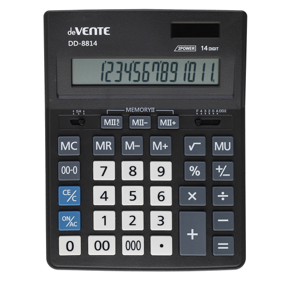 Калькулятор 14 разрядов deVENTE DD-8814, 155_205мм, двойное питание