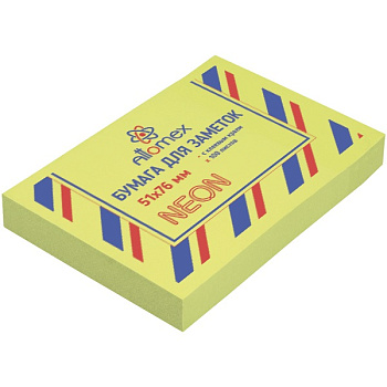 Блок самоклеящийся (стикеры) 51*76мм, 100л, неоновый, зеленый ATTOMEX