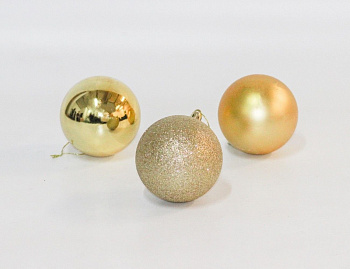 Шары ёлочные 6шт, диаметр 4см, пластик, золото (глянец, матовый, глиттер)