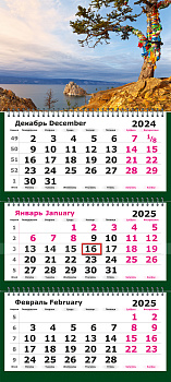 Календарь на 2025г квартальный 3х-блочный, 3 гребня, бегунок, офсет Байкальская сосна