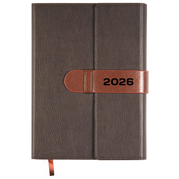 Ежедневник 2026 А5 deVENTE Tudor, под кожу, карманы для визиток, термо тиснение, подарочная коробка, коричневый 168л