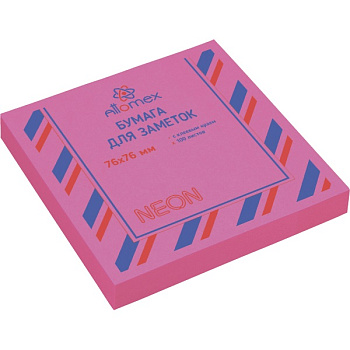 Блок самоклеящийся (стикеры) 76*76мм, 100л, неоновый, розовый ATTOMEX