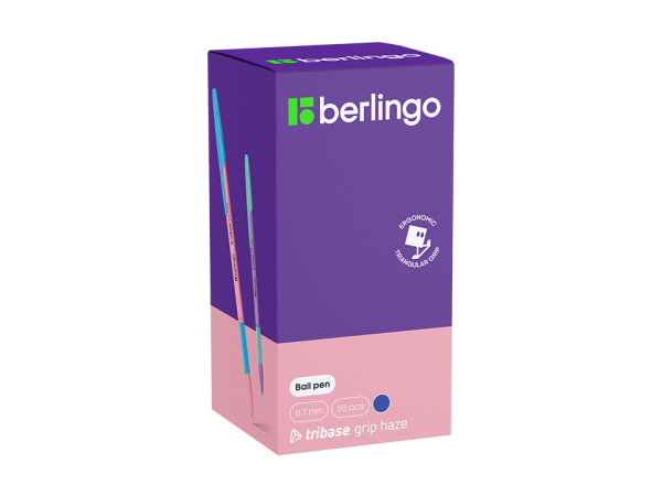 3_Ручка шариковая, с резиновым упором 0,7мм BerlingoTribase grip haze СИНЯЯ, ассорти