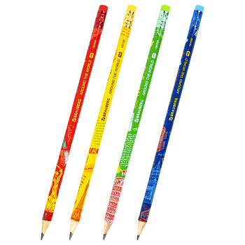 _Карандаш чернографитный HB BRAUBERG Around the World, пластиковый, с ластиком, ассорти