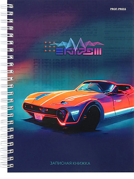 Блокнот А5 80л клетка, гребень PROF-PRESS Ночной спорткар, твердый переплет, глянцевая ламинация