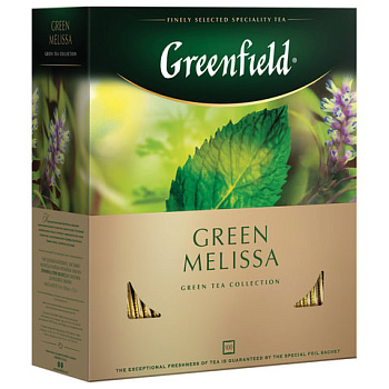 Чай пакетированный GREENFIELD Green Melissa, зеленый с мятой, 100п*1,5г