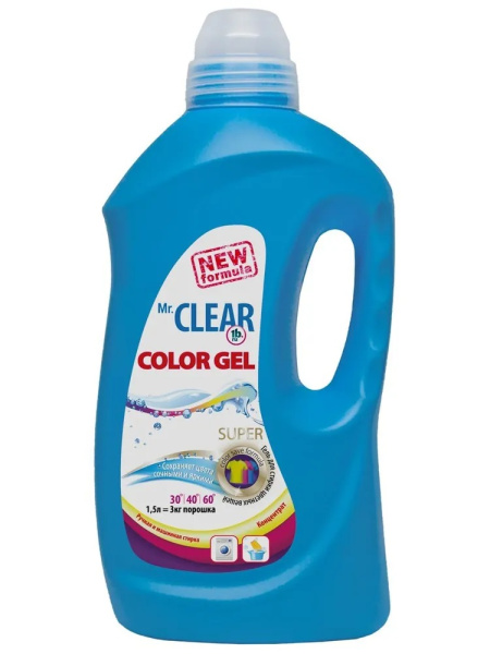 Средство для стирки жидкое универсальное 1,5л Mr.CLEAR, для цветного и линяющего белья, гель