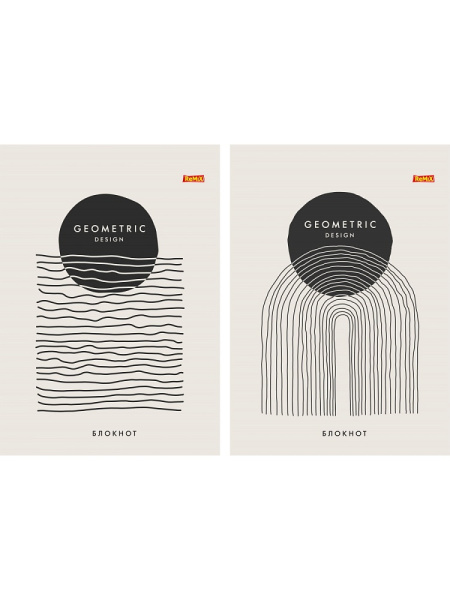 Блокнот А5 40л клетка, гребень REMIX Геометрический дизайн-1, ассорти