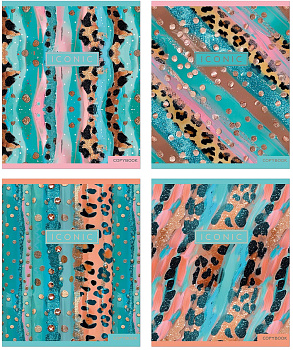 Тетрадь А5 48л клетка, скоба Pastel Gold Leopard, ассорти