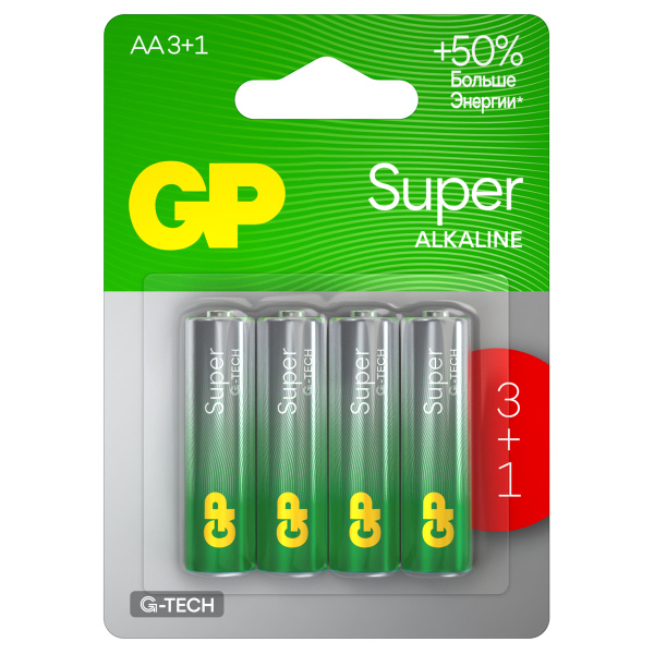 Батарейка AA (пальчиковые) LR06-алкалиновая GP G-Tech , 4шт на блистере