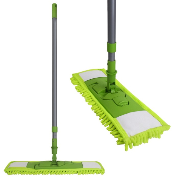 2_Швабра с насадкой из микрофибры, Умничка телеск.ручка 130см, пластиковый держатель, зеленая
