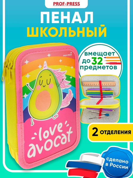 5_Пенал 2 отделения, ламинированный картон, 190_115мм, PROF-PRESS Авокадорог
