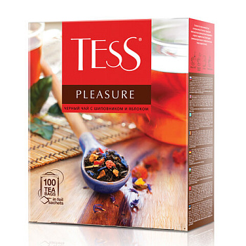 Чай пакетированный TESS Pleasure, черный с шиповником и яблоком, 100п*1,5г