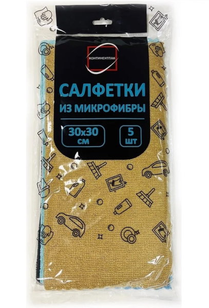 Салфетки хозяйственные 30_30см, микрофибра 5шт