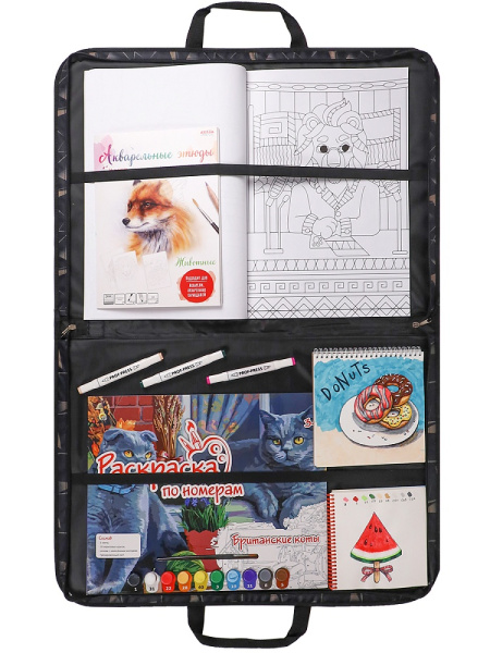 7_Папка художника А2 PROF-PRESS, принтованная ткань, коричневый на черном