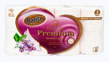 Туалетная бумага на втулке Batist Premium 3-х слойная, 8шт*19,5м аромат сирени