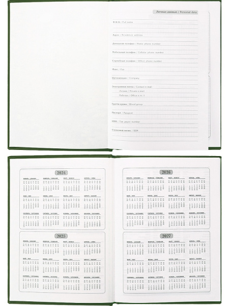 4_Ежедневник недатированный А5 PROF-PRESS, бумвинил, зеленый, 128л