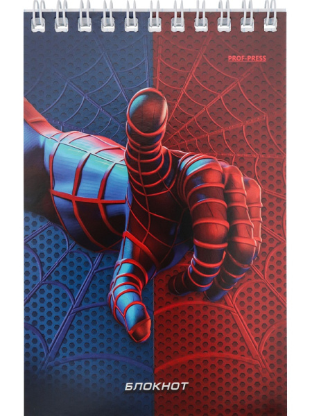 7_Блокнот А6 40л клетка, гребень PROF-PRESS Спайдер синий, ассорти